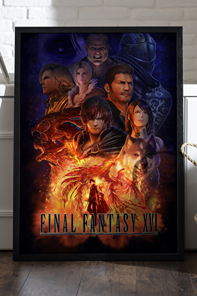Duvarda Final Fantasy crni drveni poster u ramu, dekorativna zidna slika igre