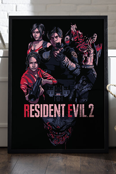 Duvarda Resident Evil Siyah Ahşap Çerçeveli Poster, Dekoratif Oyun Duvar Tablosu