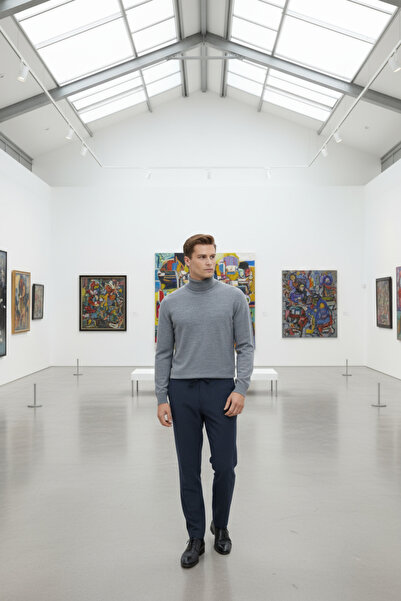 STYLENEST Men's Soft Textured Non-Pilling Gray Full Turtleneck Knit Sweater