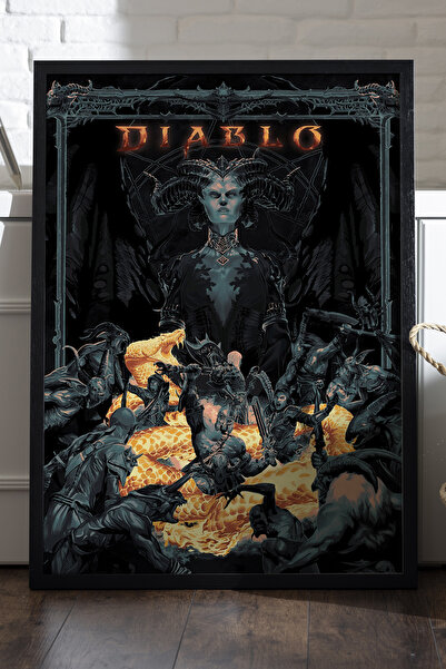 Duvarda Diablo crni drveni poster u ramu, dekorativna zidna slika za igre