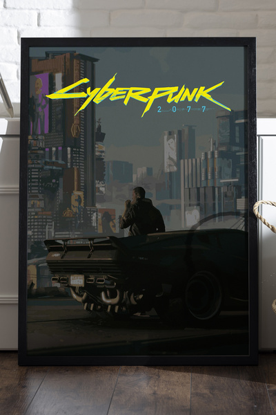 Duvarda Poster cu ramă din lemn negru Cyberpunk, pictură decorativă de perete...