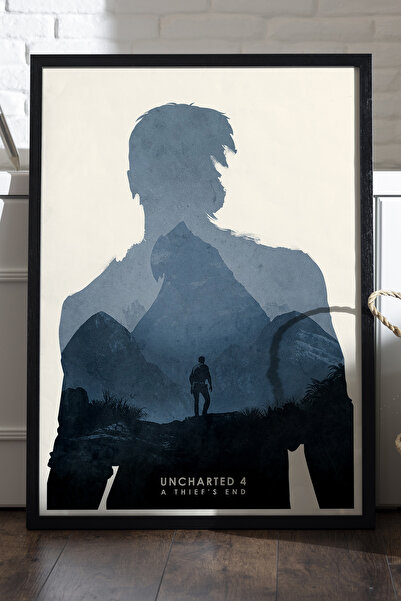 Duvarda Uncharted Siyah Ahşap Çerçeveli Poster, Dekoratif Oyun Duvar Tablosu