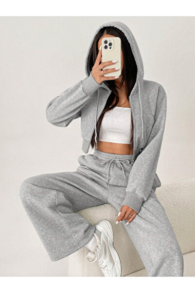 S&A DESIGN Women's Wide-Leg Winter 2-Thread Ribbed Thick Fleece-Lined Combed Cotton Fabric Sweatpants