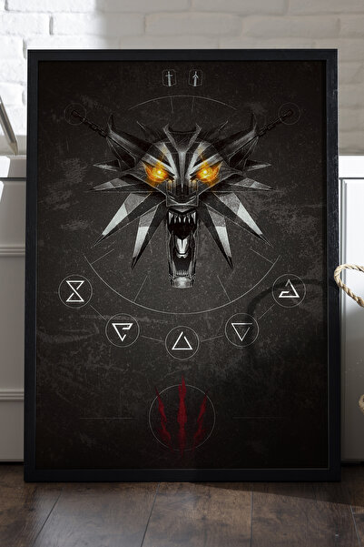 Duvarda Crni drveni poster iz igre The Witcher, dekorativna zidna slika