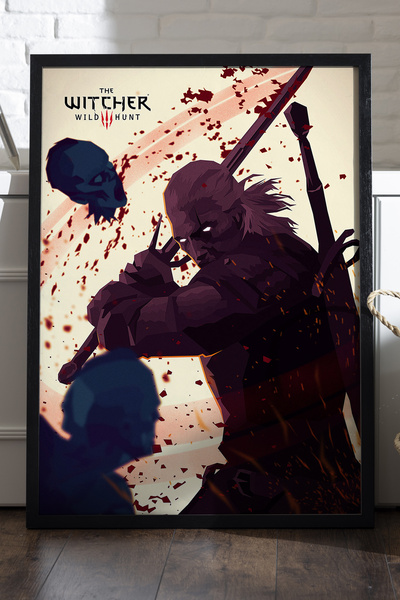 Duvarda Poster The Witcher cu ramă din lemn negru, pictură decorativă de pere...