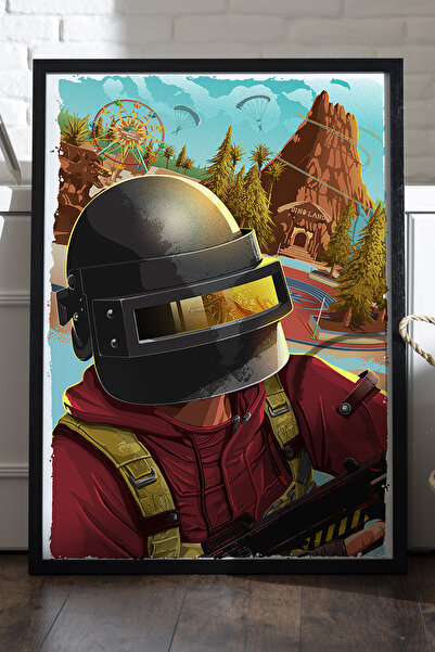 Duvarda Poster PUBG cu ramă din lemn negru, pictură decorativă de perete pent...