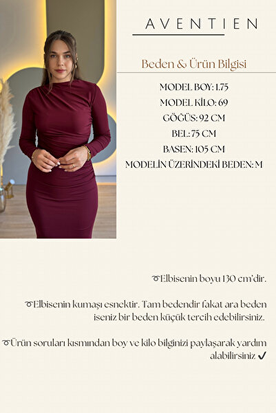 Aventien ντραπέ άνοιγμα Μακρυμάνικο φόρεμα μπορντό