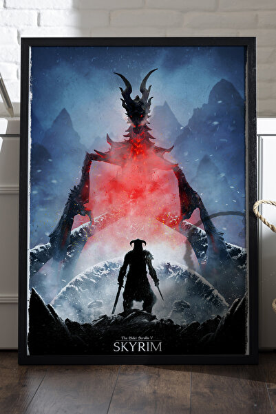 Duvarda Skyrim crni drveni uokviren poster, dekorativna zidna umetnost za igre