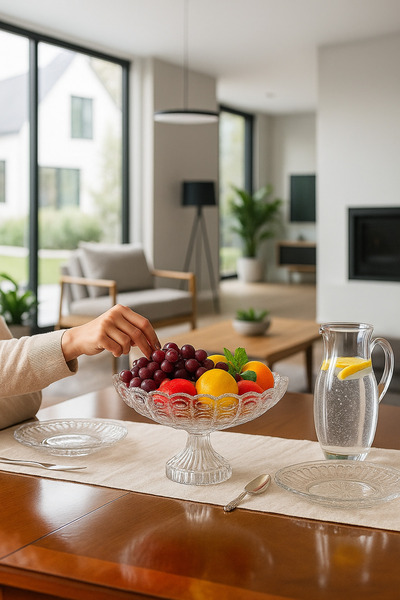 Paşabahçe Dekoratif Ayaklı Meyve Kasesi-Kristal Desenli Şık Cam Meyvelik Büyü...