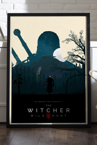Duvarda Poster The Witcher cu ramă din lemn negru, pictură decorativă de pere...