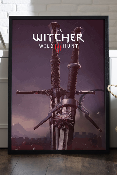 Duvarda Poster The Witcher cu ramă din lemn negru, pictură decorativă de pere...
