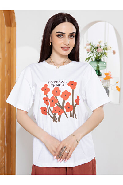 FridayIn Casual Round neck Solid color Printing Applique Regular sleeve T-Shirts