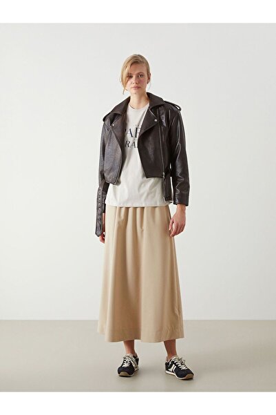 LC Waikiki Lcw Vision Beige Elastic Waist Poplin Women's Skirt