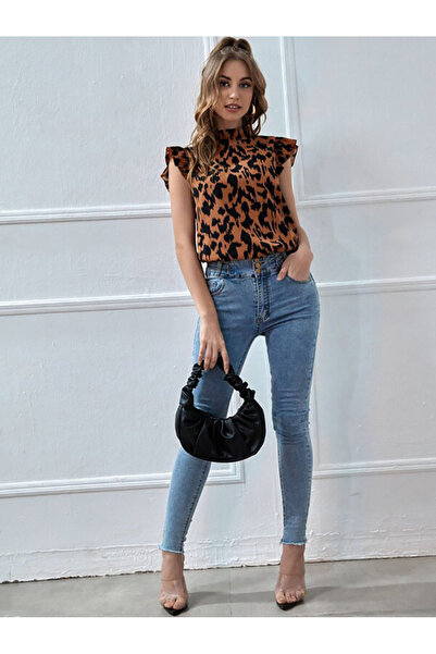 FridayIn Female Sexy High collar Leopard Basic fitness Thin top