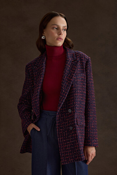 Aker Ekose Tweed Kumaş Kruvaze Ceket