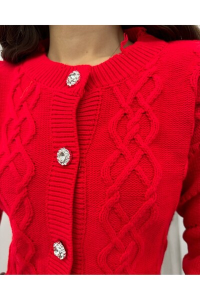 Modamorfo Kőgombos, szakadt kivágású kardigán - gránátalma virág