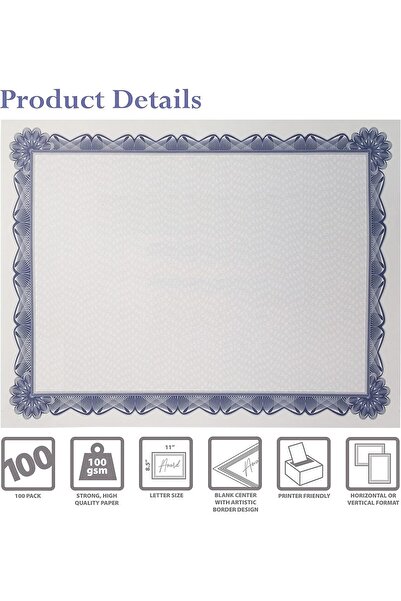 Generic Certificate Paper, Letter Size, Blue Border, 22x28 cm, 100 Sheets - Peter Office