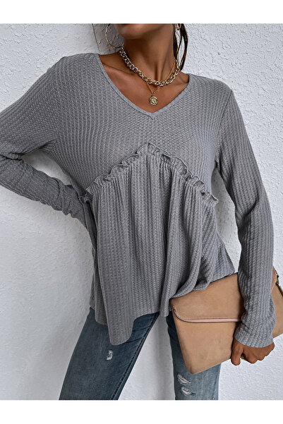 FridayIn Sweet Round neck Jacquard Ruffle Regular sleeve Pullovers