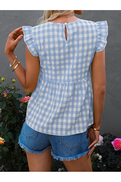 FridayIn Casual V-neck Solid color Ruffle Thin Tops