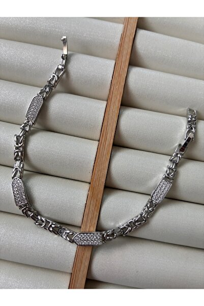 ARİ TAKI Cast Silver Steel Bracelet with Inlaid Stones