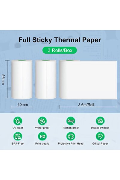 PeriPage Colored Sticky Thermal Labels for A6 Printer, Waterproof & BPA-Free, 3 Rolls