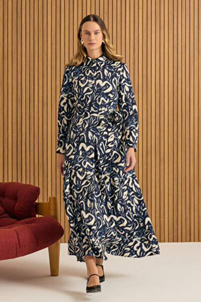 Aker Desenli Viscon Elbise