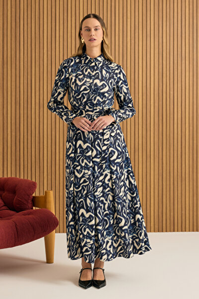 Aker Desenli Viscon Elbise