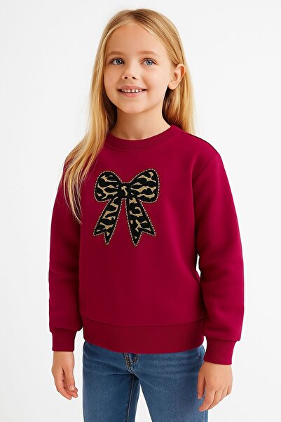 NOVERAM KİDS Kız Çocuk Leopar Desenli Fiyonklu Kışlık Sweatshirt