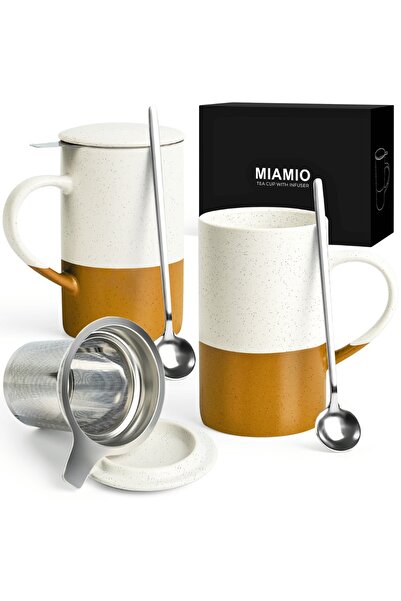 MIAMIO Set of 2 Tea cups with infuser, with lid and spoon, 500ml, ceramic, brown