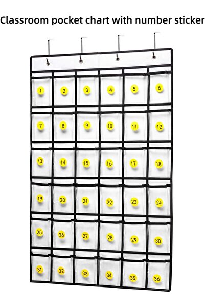 Generic 36-Pocket Classroom Hanging Organizer for Cell Phones and Calculators with Number Stickers (White)