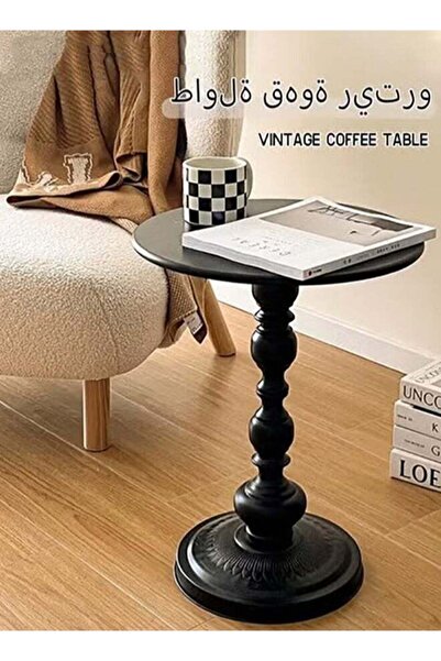 VOGMAX Round Coffee Table, Small Side Table, Metal Iron, Black 40x40x52