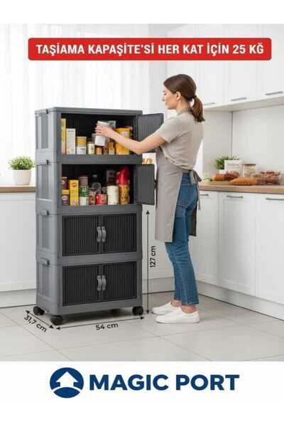 MAGIC PORT ÇOK AMAÇLI KATLANABİLİR PORTATİF Dolap 4 lü 54 cm x 31,7 cm x 127 cm