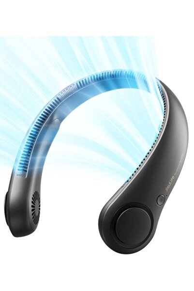 JISULIFE مروحة رقبة محمولة، بدون شفرات، 5 سرعات، 4000 مللي أمبير/ساعة - أسود