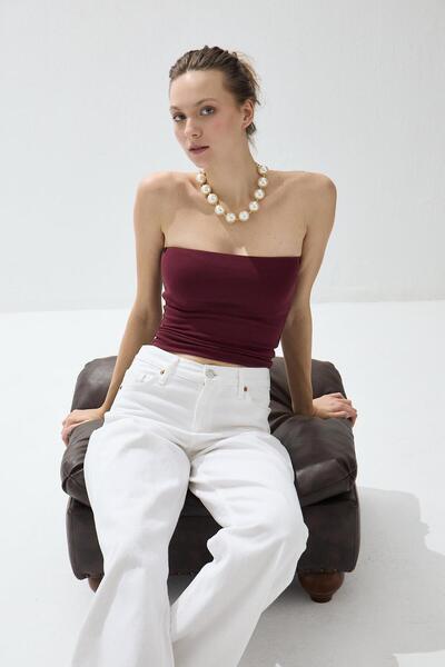 TUBİA Women's Burgundy Strapless Blouse