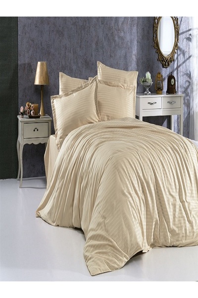 Zarif Home Striped Cotton Satin King Size Bedding Set-3 Pieces