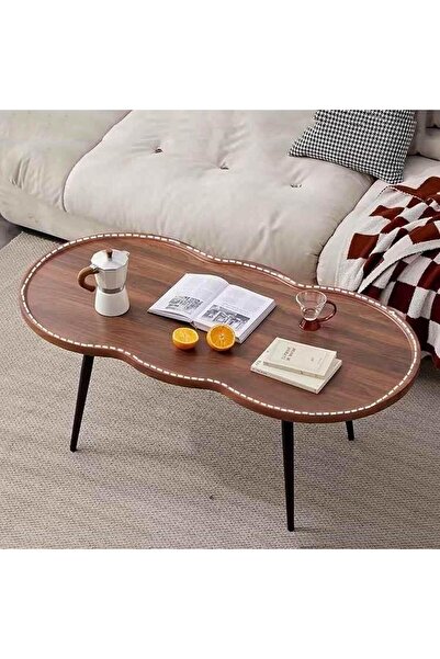 Modern shop Irregular coffee table with raised edges and four metal legs, curved corner design - impact resistant