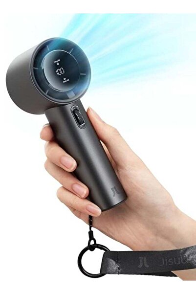 JISULIFE مروحة يدوية صغيرة محمولة قابلة لإعادة الشحن عبر USB، 19.5 ساعة كحد أقصى، إضاءة LED ذكية، 100 سرعة، لون رمادي غامق