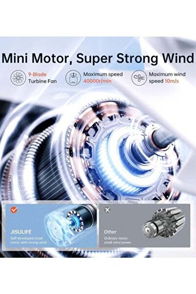 JISULIFE Portable Mini USB Rechargeable Handheld Fan 5000mAh, 5 Speeds - Black