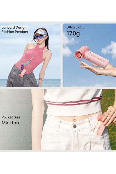 JISULIFE Portable Handheld Fan, Mini USB Rechargeable 5000mAh, 5 Speeds, Pink