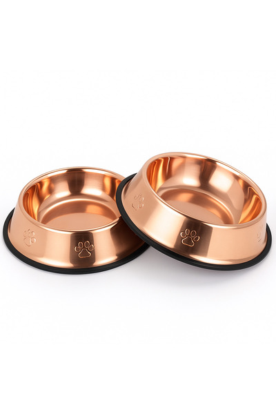 Best Ladies 2Pcs Stainless Steel Cat/Dog Bowls with Rubber Base Non-Slip (Rose, Large)
