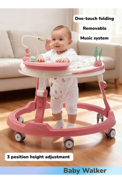 Generic مشاية أطفال قابلة للطي مع صينية ولعبة موسيقية وتعديل الارتفاع بأربع سرعات