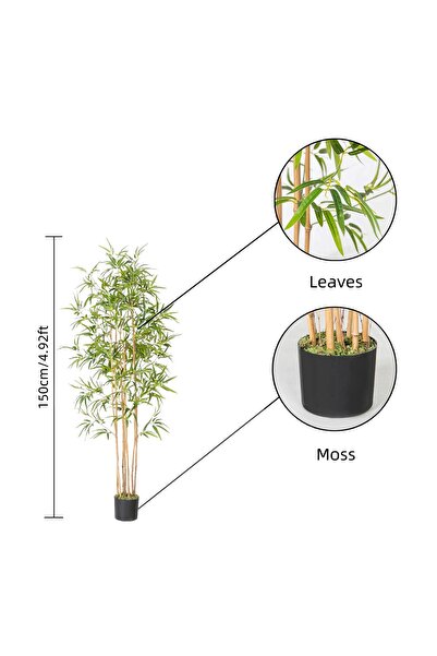 ZVEZVIA نبات خيزران صناعي بلمسة حقيقية، بطول 150 سم، مع 7 جذوع - نبات أرضي وا...