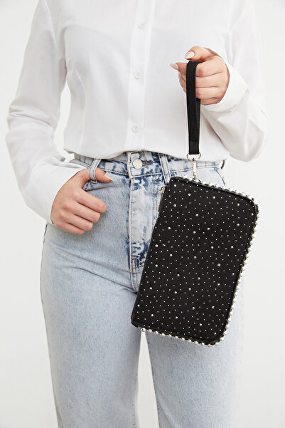 Fulla Moda Suede Shoulder Bag with Stone Chain Strap