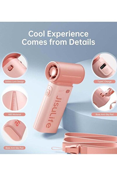 JISULIFE Portable Handheld Fan, Mini USB Rechargeable 5000mAh, 5 Speeds, Pink