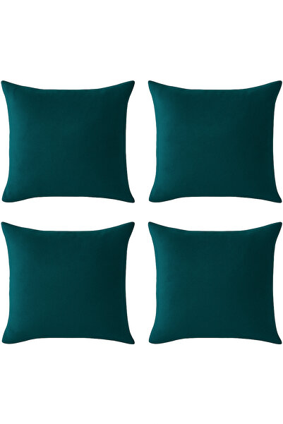 De'Vor طقم أغطية وسائد من 4 قطع باللون الأزرق البترولي - بسحاب مخفي - ملمس مخملي