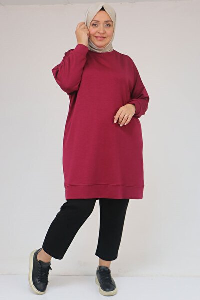 Eslina 58151 Plus Size Modal Tunic with Self-Ribbed Sleeves and Hem - Fuchsia