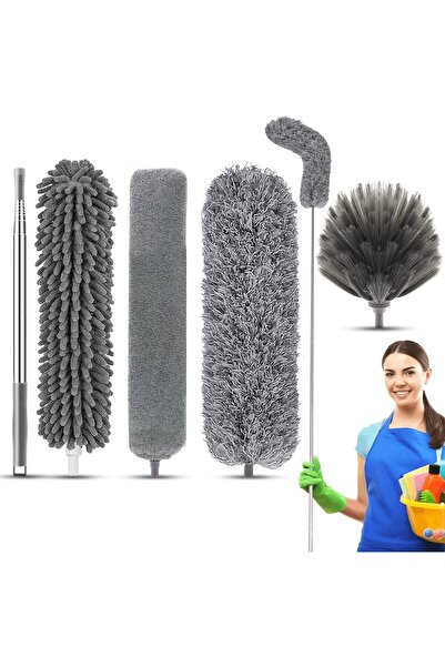 genernic 5pcs Microfiber Duster with Extension, Bendable Feather Duster for Ceiling Furniture Blinds Cars