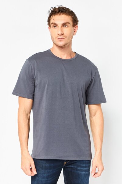 Algspar Men Crew Neck Short Sleeve Solid T-Shirt, Dark Grey