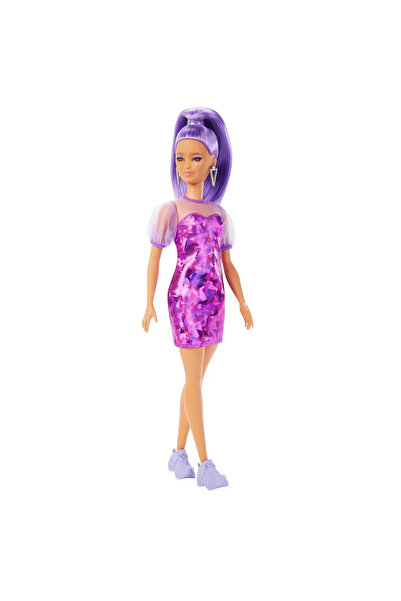 Barbie Fashionistas Doll with Purple Hair, Dress with Puffed Shoulders