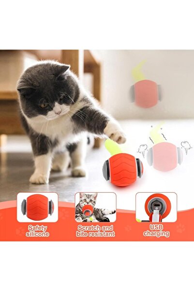 Mıncır Shop Akıllı Hareketli Kedi Oyuncağı – LED Işıklı Otomatik Döner Top, U...